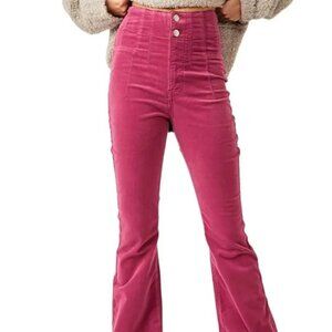 Free People We The Free Pink High Waist Flare Bell Corduroy Pink Pants